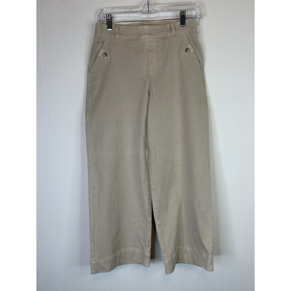 Spanx Women's Size Medium High Rise Wide Leg Cropped Pants Cream 233